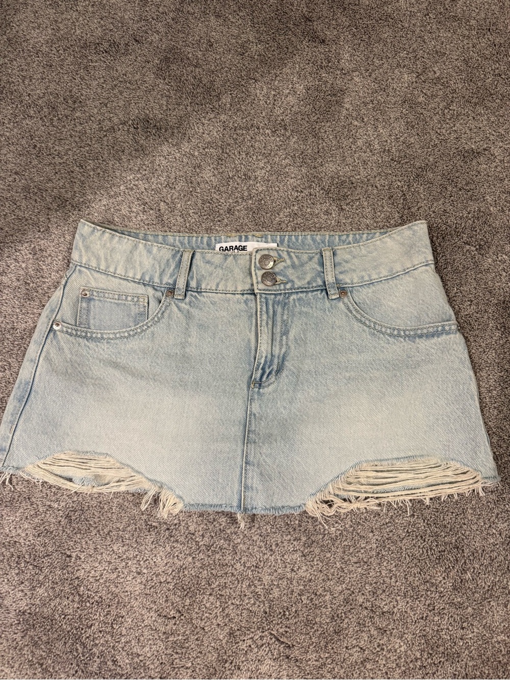 Garage Light Blue Distressed Denim Mini Skirt